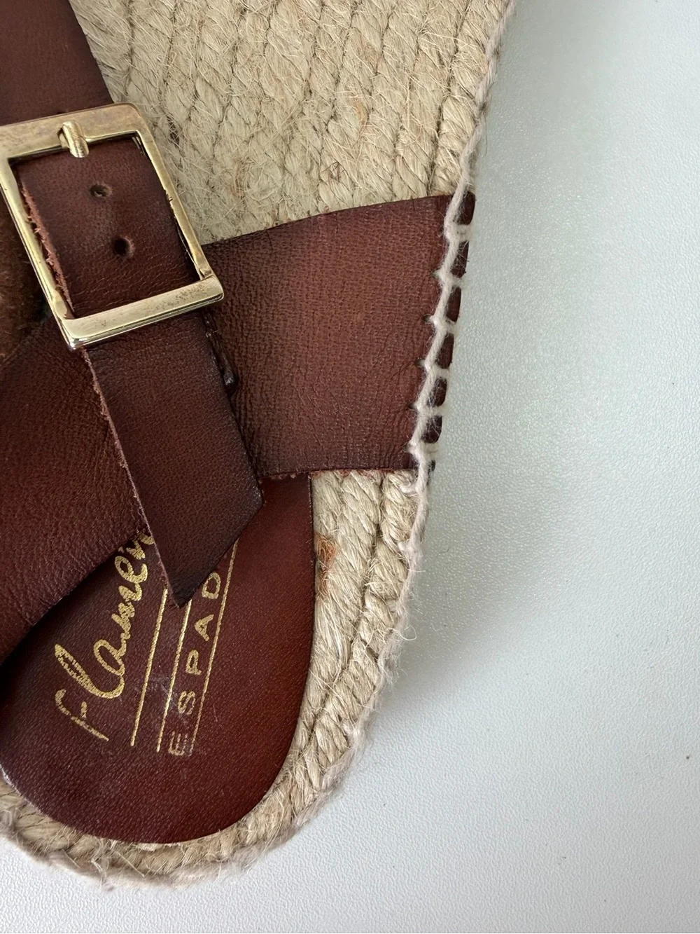 Floral Canvas Espadrille Sandals with Brown Ankle Strap - Navy & Orange
